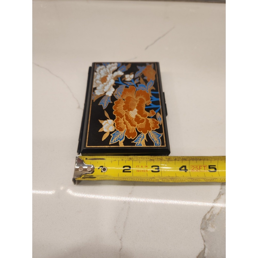 Vintage Hard Plastic Brown Travel Tissue Box Mirrored Multi Floral Oriental - Picture 11 of 11